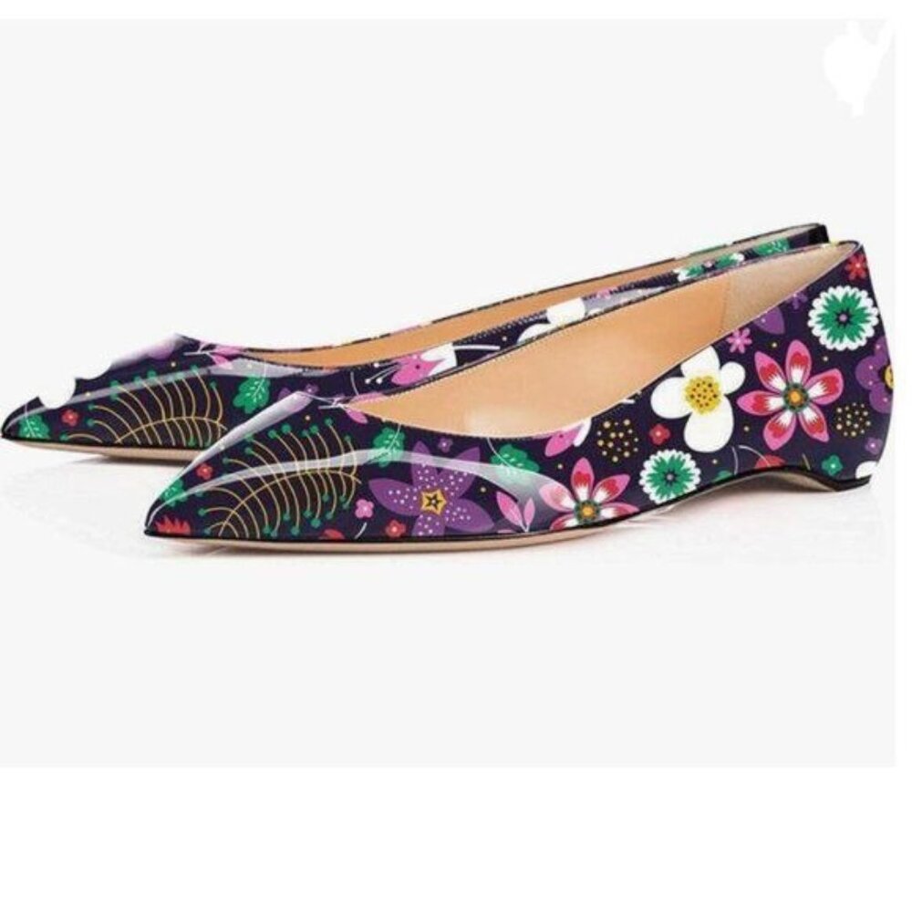 XYD Cartoon Flower Pointed Toe Slip On for Women Hidden Low Heels Work Shoes